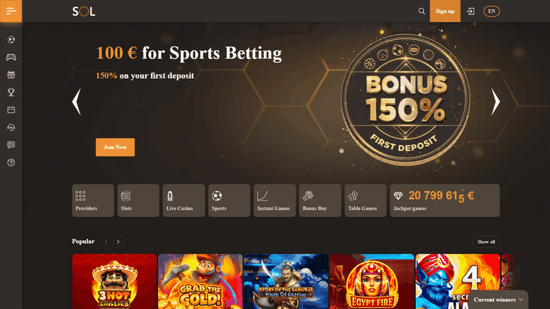 Sitio web de Sol Casino: Un casino online joven, fiable y vanguardista